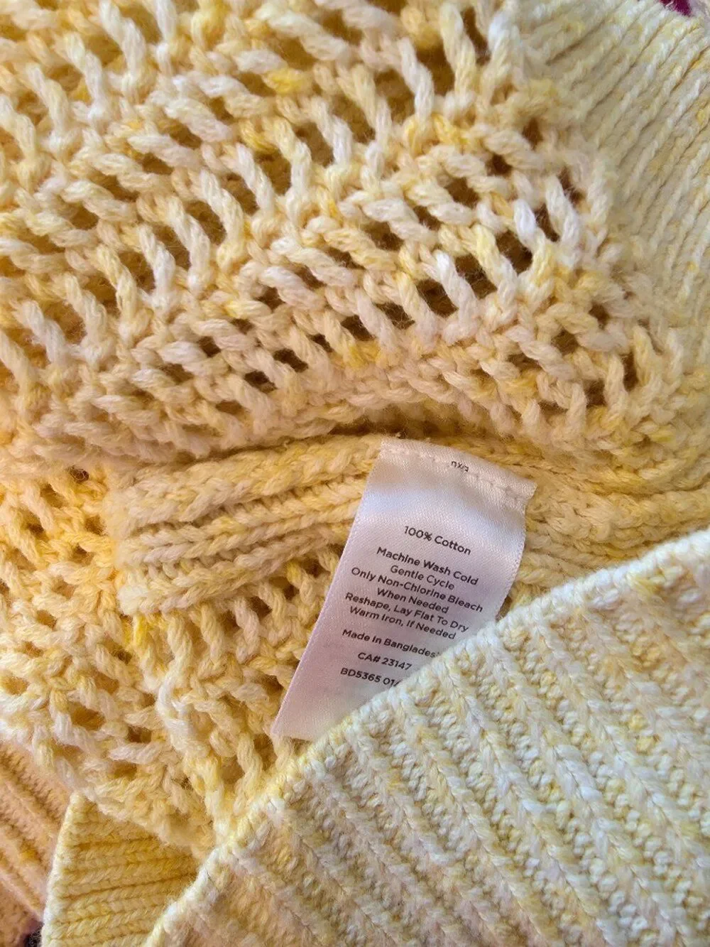 Talbots Cotton Open Knit Butter Yellow Pullover Sweater SM Preppy Office Casual